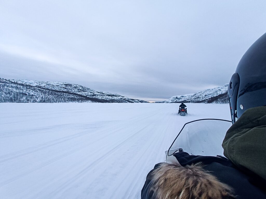 Going fast on the snowmobile in Kirkenes