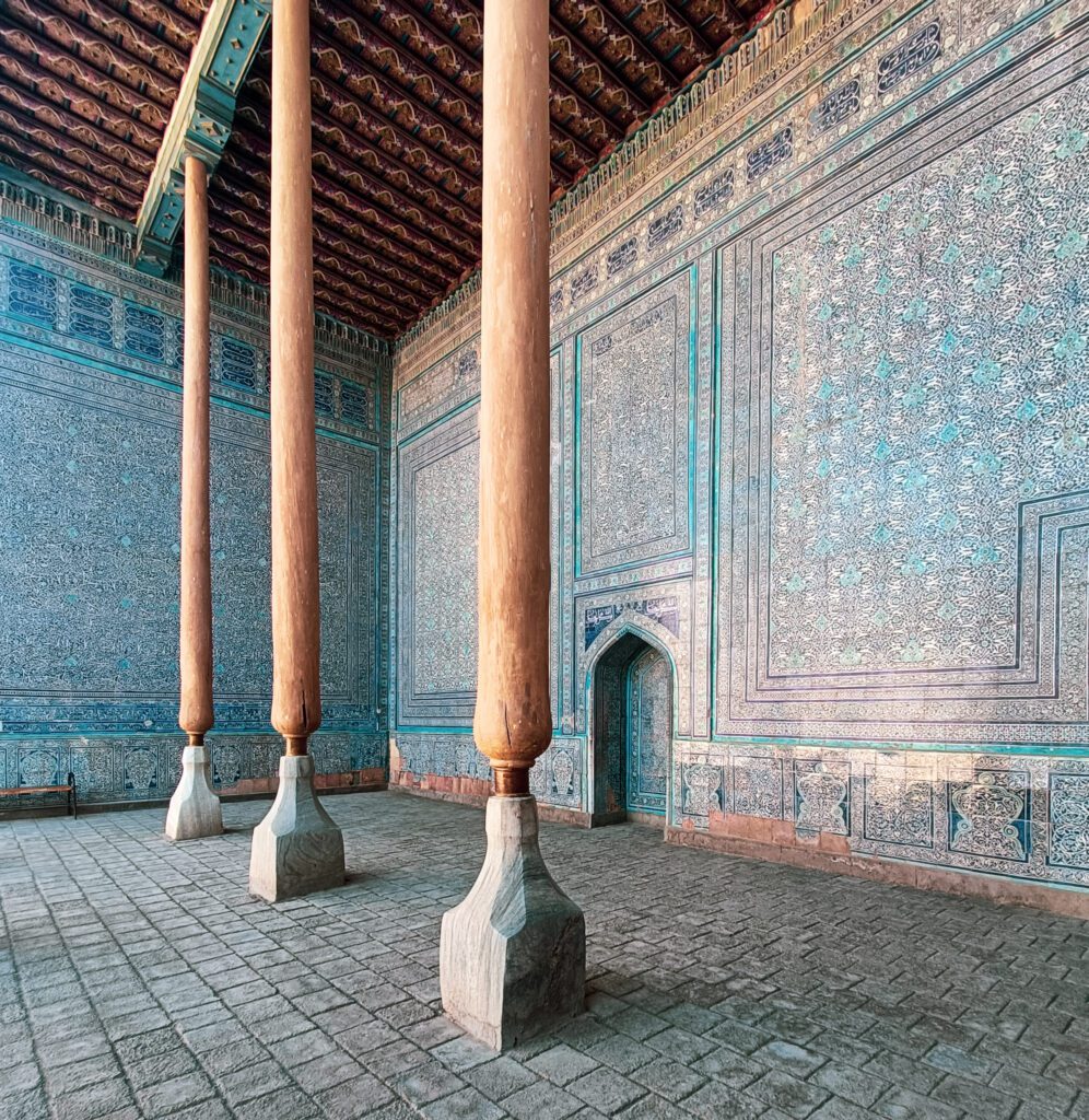 The colorful tiles in the madrasah