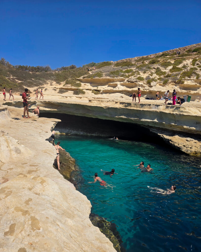 Jumping in St Peter's pool