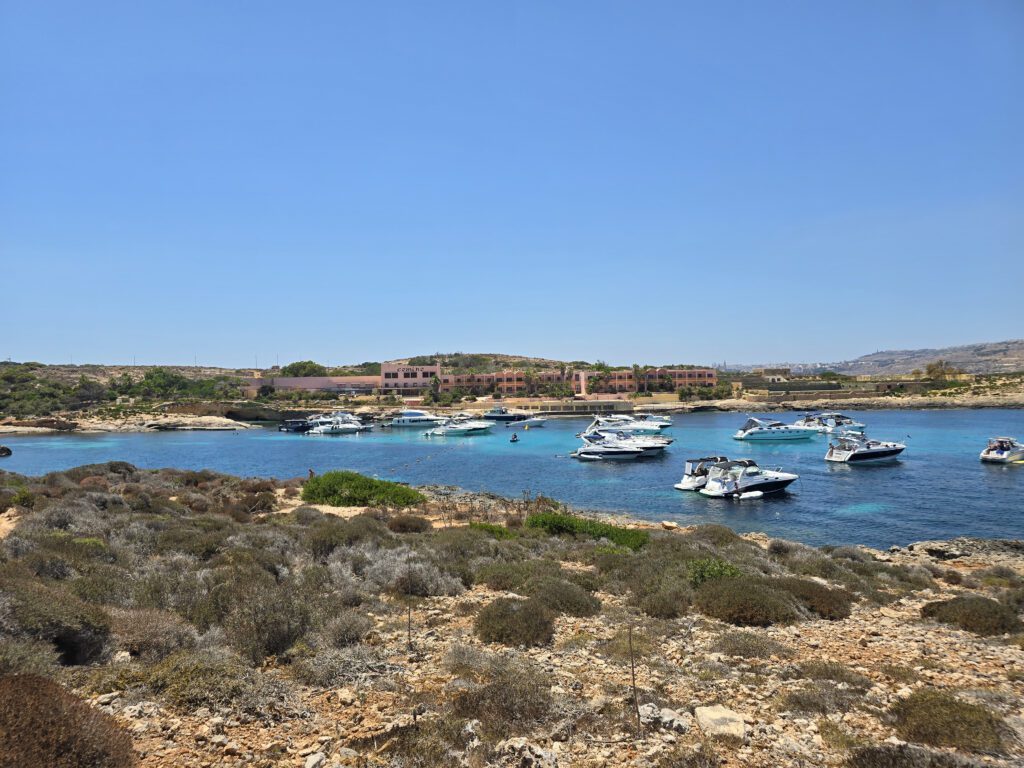 the pink abandoned Comino resort